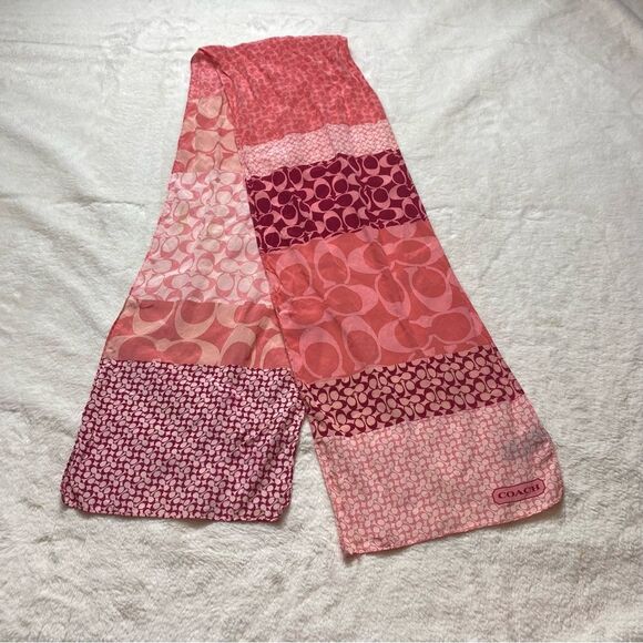 Coach Accessories - Coach 100% Silk Pink and Red Signature Design Scarf